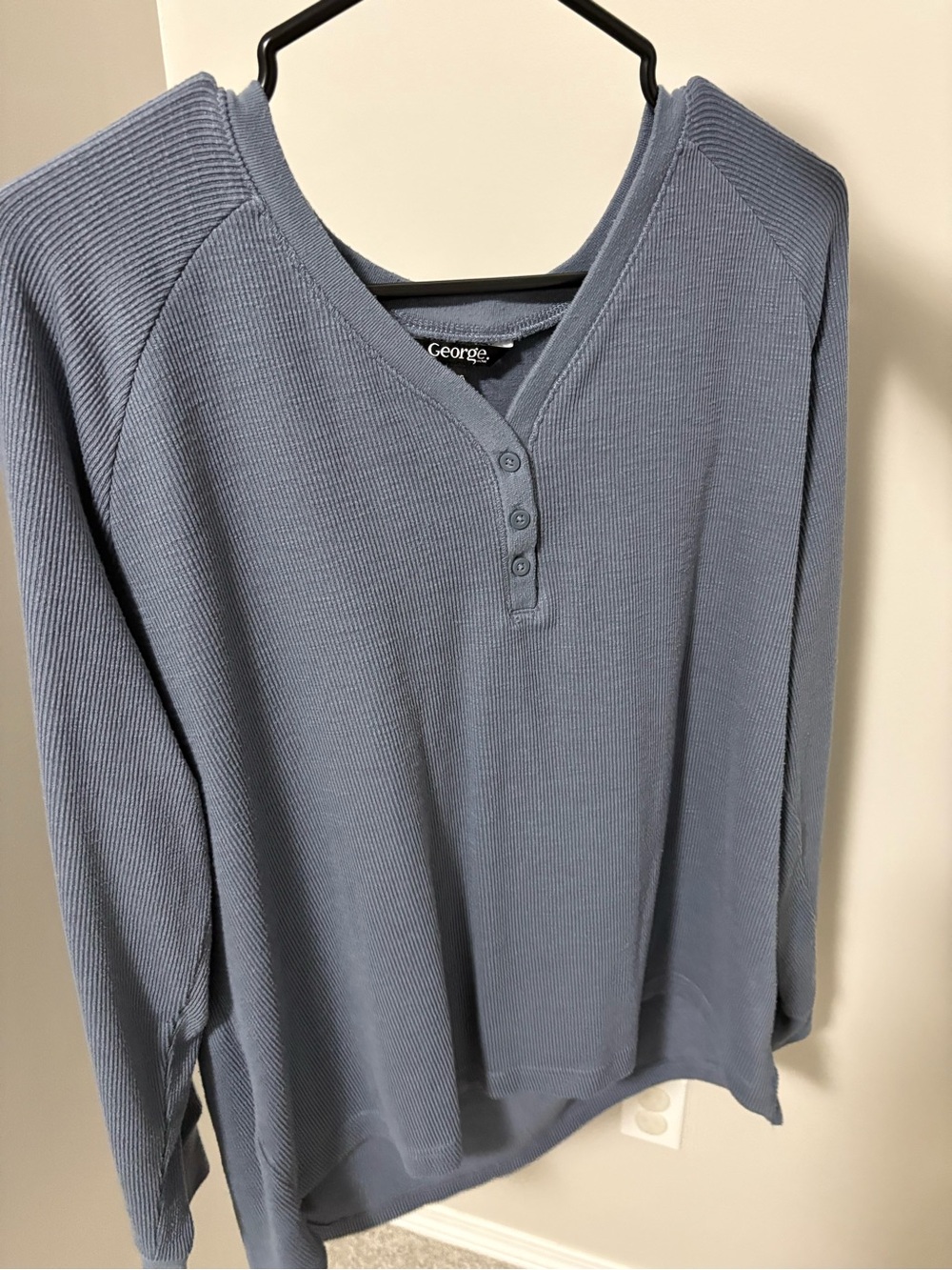 George Soft Blue Ribbed Long-Sleeve Henley Top - L